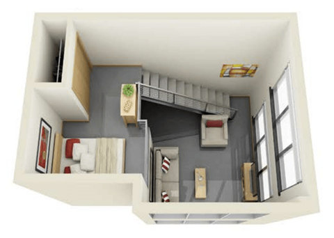 Floor plan for studio, 1 bath, 438 sqft